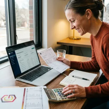 Consultant organizing business bookkeeping system