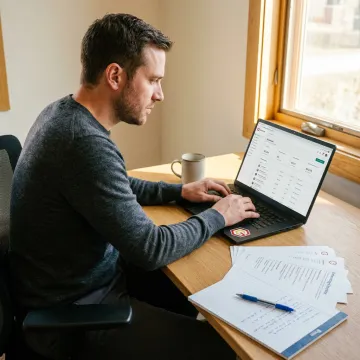 Payroll specialist reviewing employee records