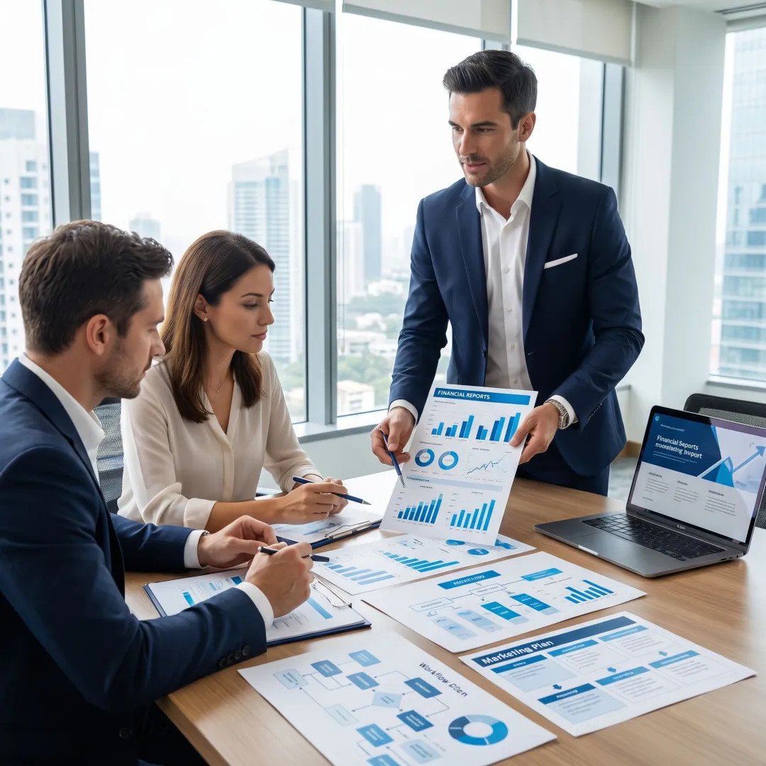 Consultant reviewing business systems and growth strategy