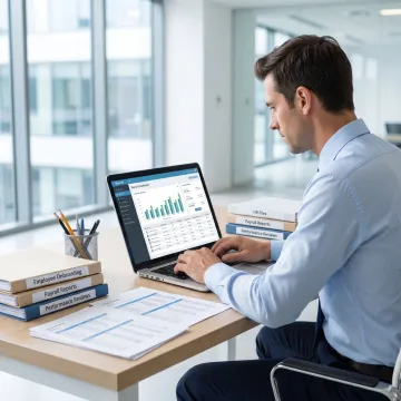 Consultant organizing payroll and HR systems