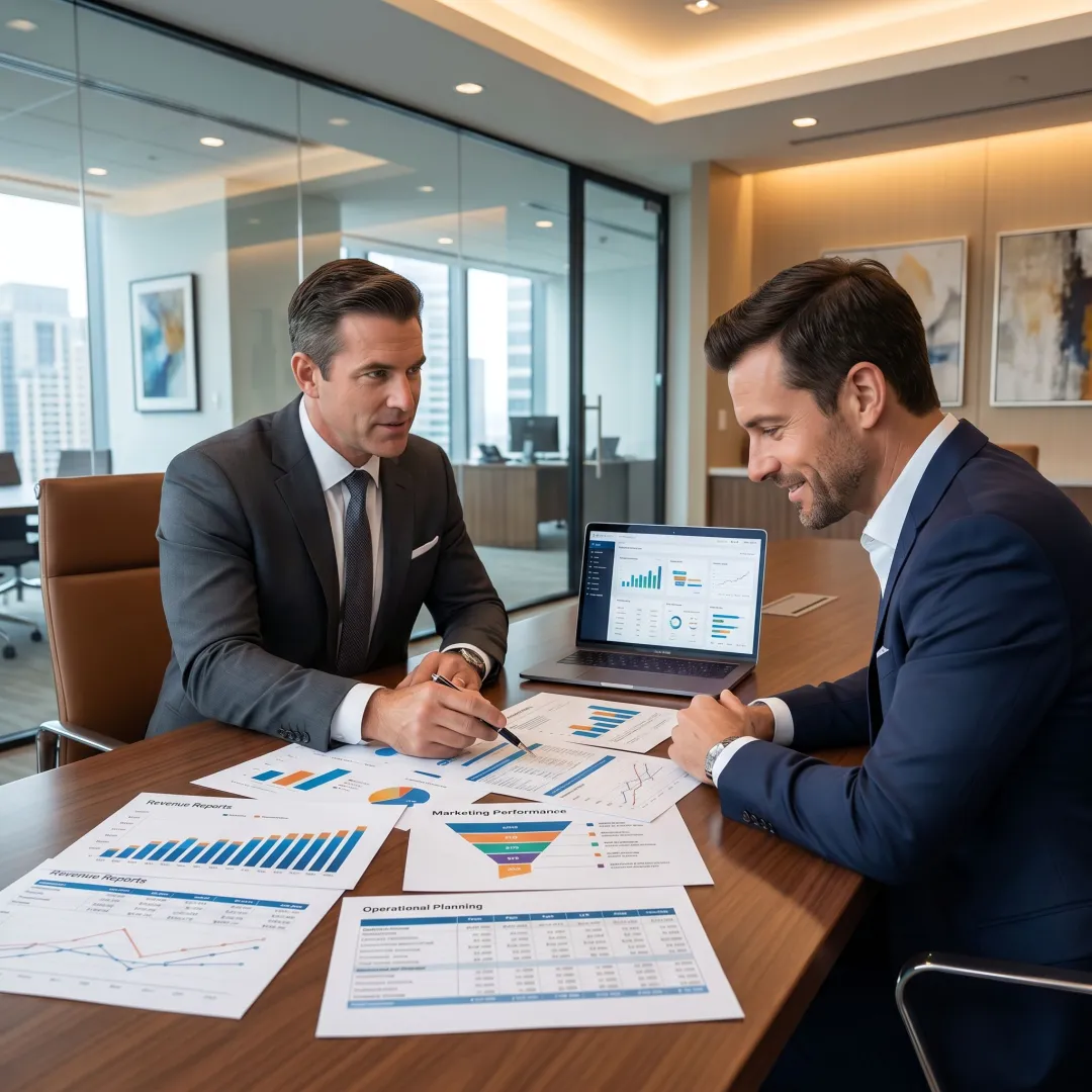 Consultant reviewing business growth strategy