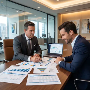 Consultant reviewing business growth strategy