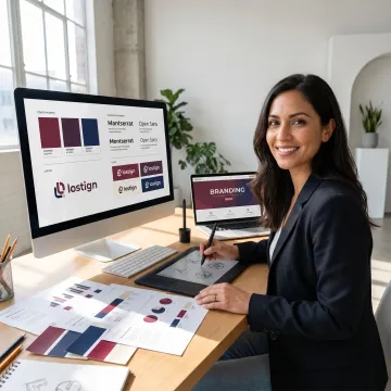 Designer creating a cohesive brand identity system