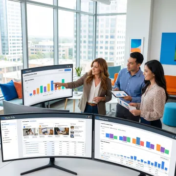 Paid social ads management team reviewing campaign performance