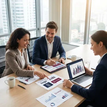 Brand development strategy session with website and marketing assets