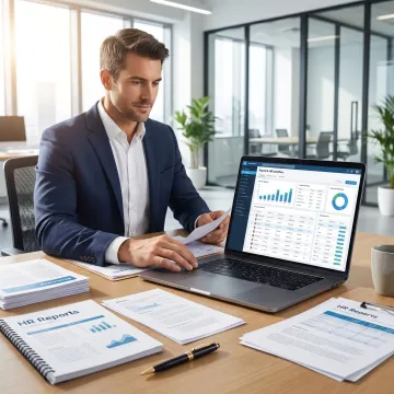 Consultant organizing payroll and HR systems