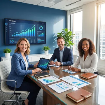 Business growth consultant reviewing strategy with a client team