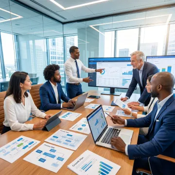 Business consulting team reviewing growth strategy