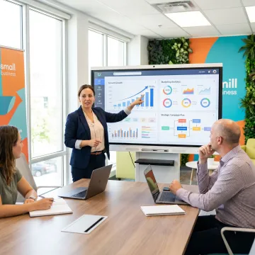 Marketing consultant reviewing growth strategy with a small business team