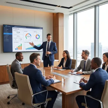 Consultant presenting business growth strategy to leadership team