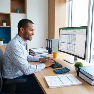 Bookkeeper reviewing financial reports for a business