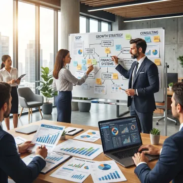 Consultant planning business systems and growth strategy