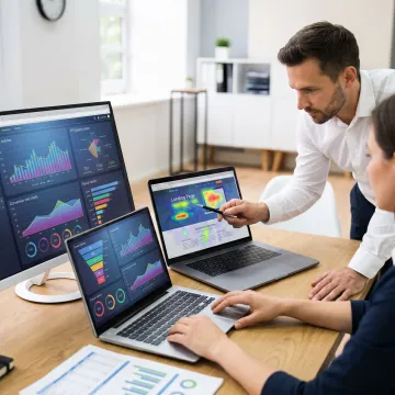 Marketing team reviewing website conversion data