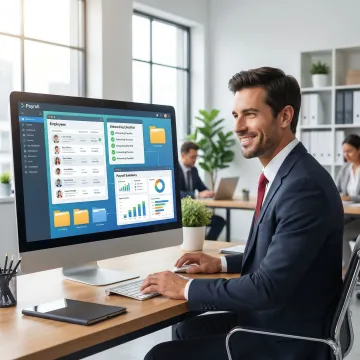 Consultant organizing payroll systems and employee documentation