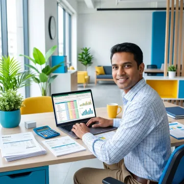 Bookkeeping professional reviewing small business financial records