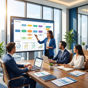 Consultant reviewing sales process with team