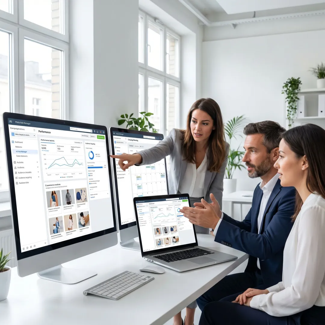 E-commerce Meta ads campaign strategy on laptop