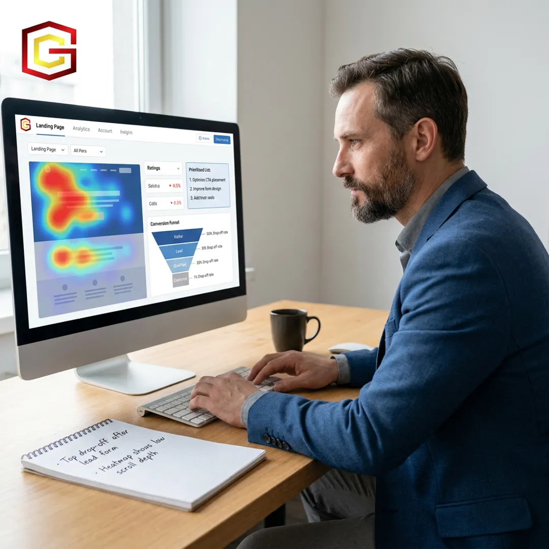 Consultant reviewing landing page optimization data