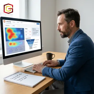 Consultant reviewing landing page optimization data