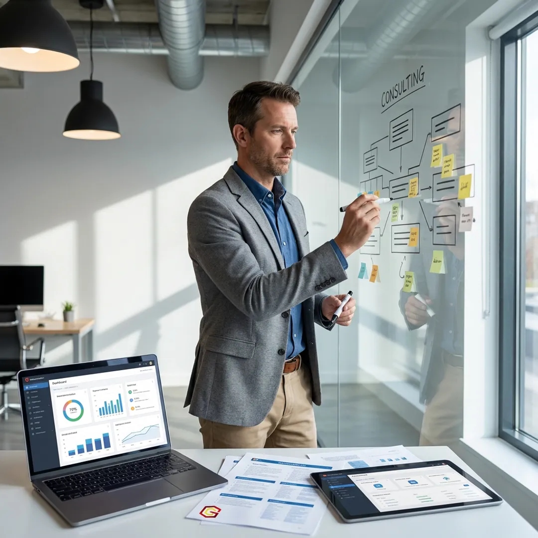 Consultant mapping operational workflows and automation systems