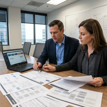Operations consultant reviewing business systems with a founder