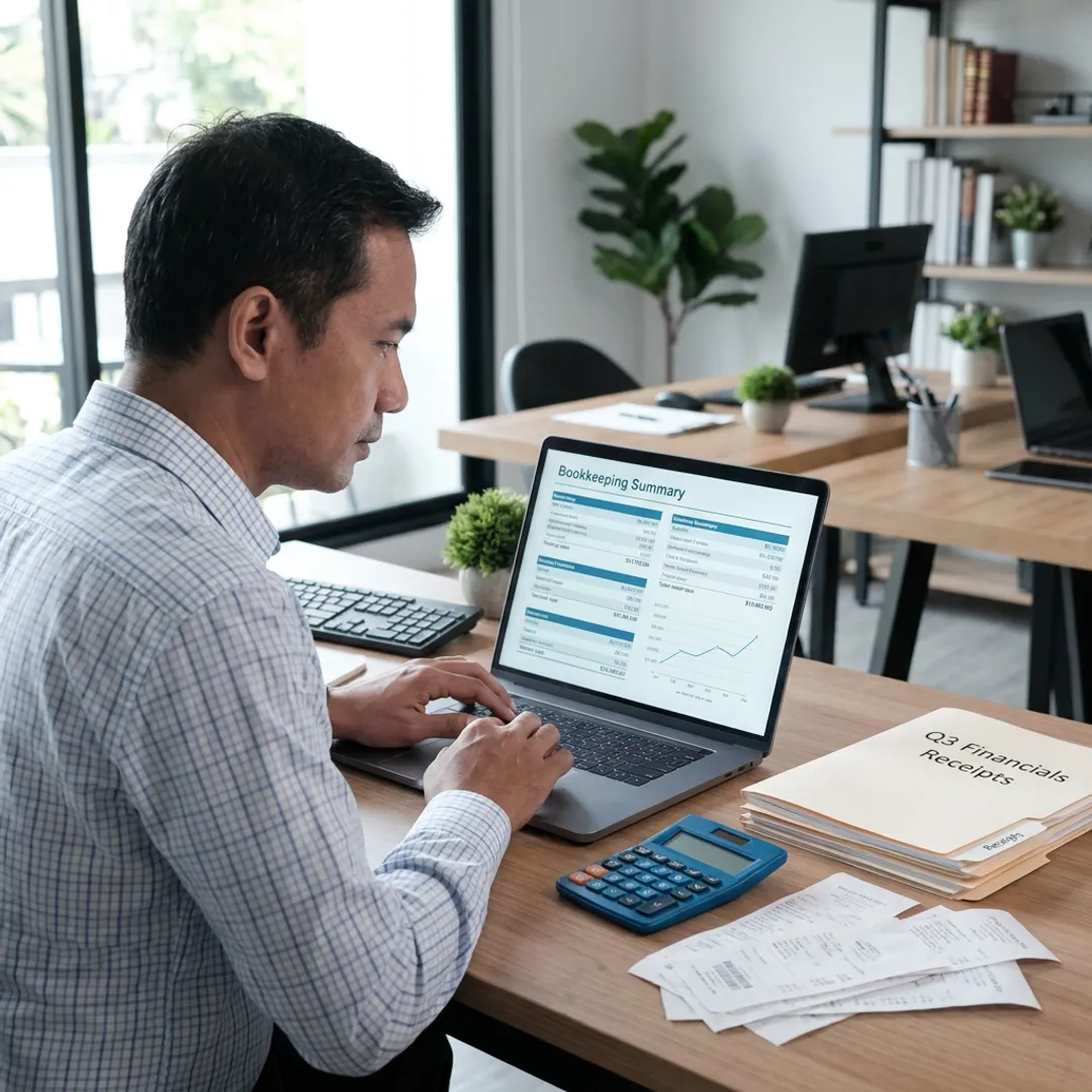 Small business bookkeeping dashboard on a laptop