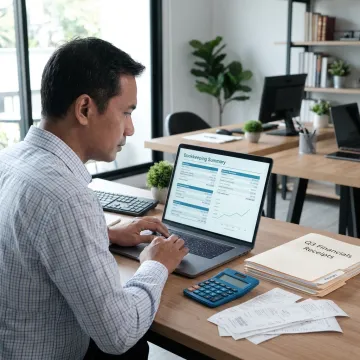 Small business bookkeeping dashboard on a laptop