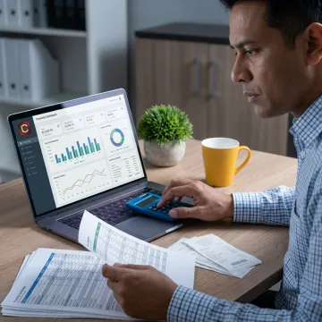 Business owner reviewing bookkeeping reports