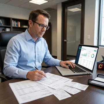 Consultant reviewing bookkeeping cleanup records