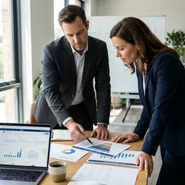 Consultant reviewing sales performance strategy