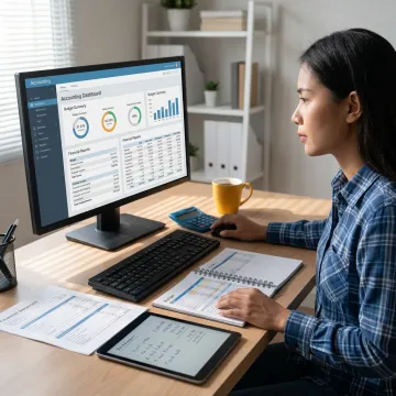 Bookkeeper organizing financial reports