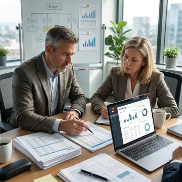 Consultant reviewing small business finances