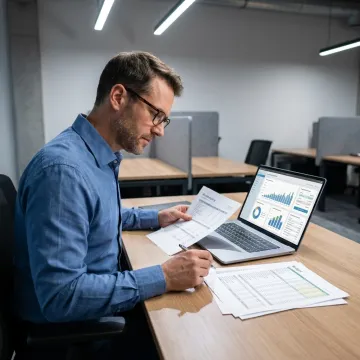 Bookkeeping consultant reviewing financial reports