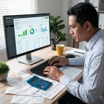 Bookkeeping professional organizing business financial records