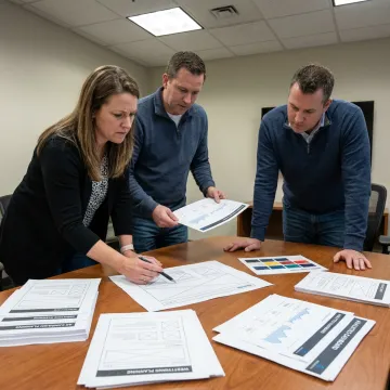 Marketing team reviewing strategy and analytics