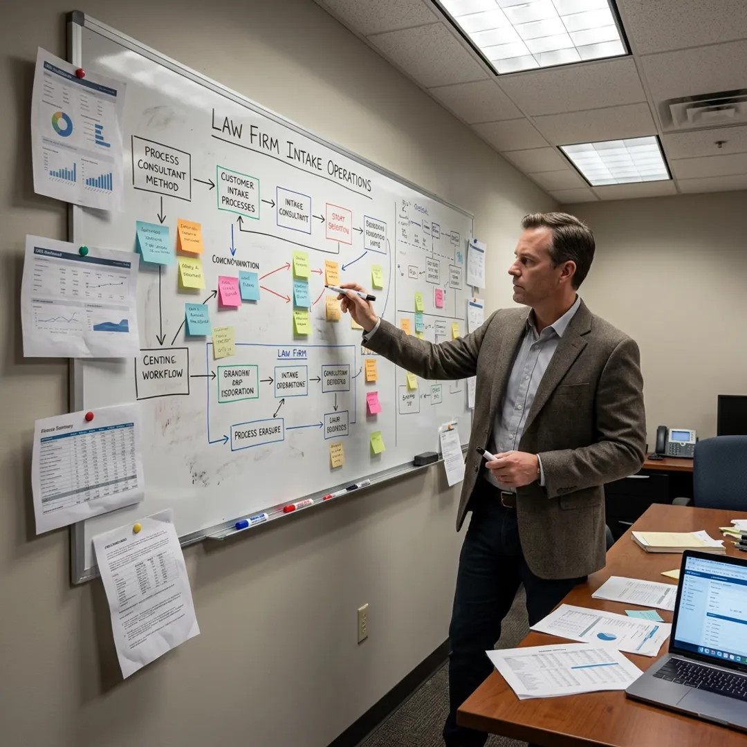 Consultant reviewing law firm operations plan