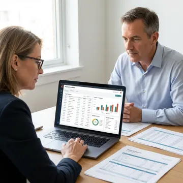 Consultant reviewing bookkeeping workflow with business owner