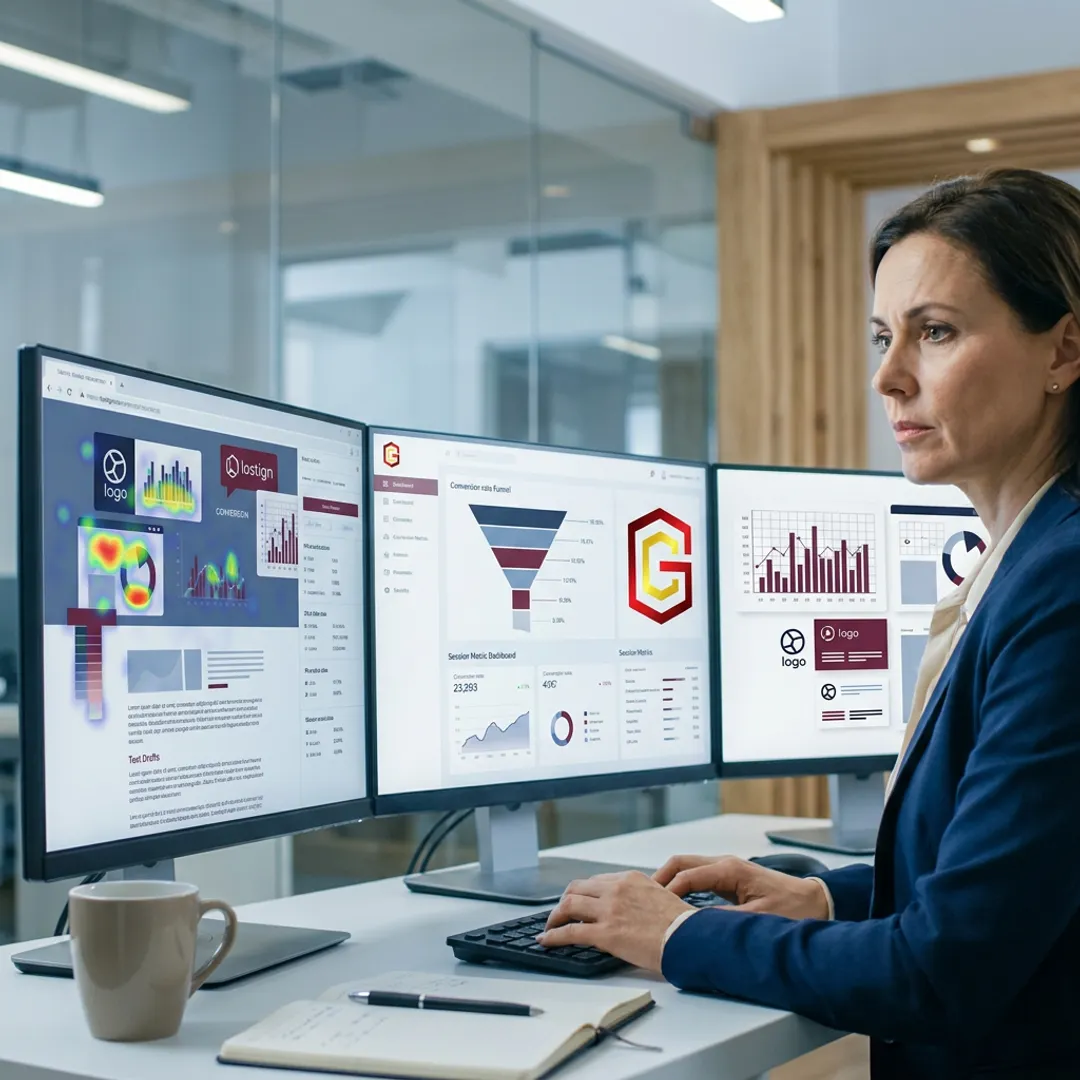 Consultant reviewing website analytics and content