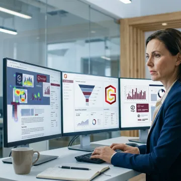 Consultant reviewing website analytics and content