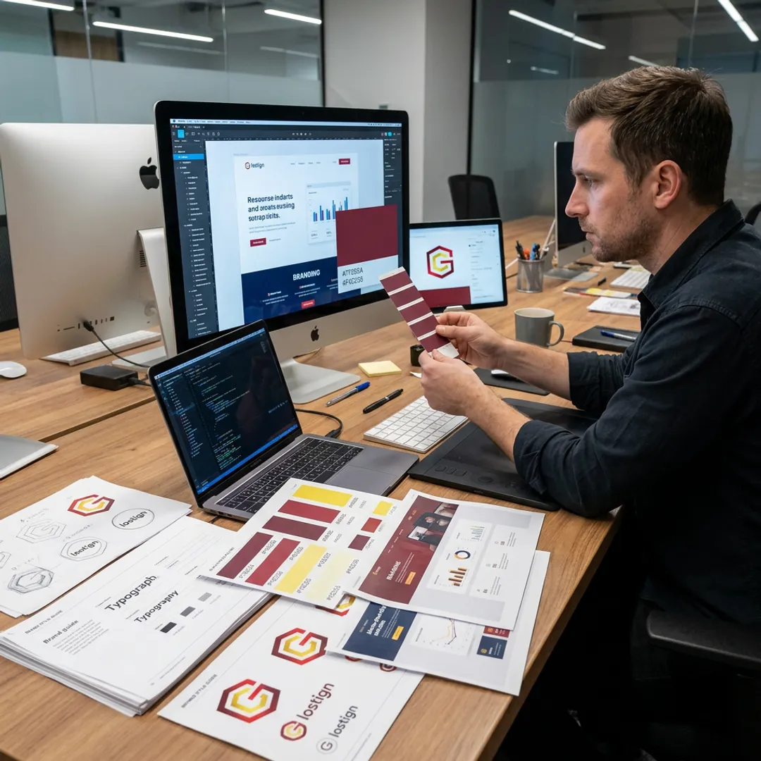 Designer reviewing brand graphics