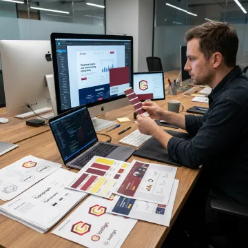 Designer reviewing brand graphics