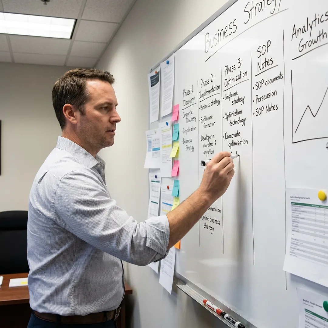 Consultant mapping business strategy process