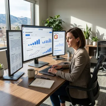 Digital marketing strategist reviewing ad performance dashboard