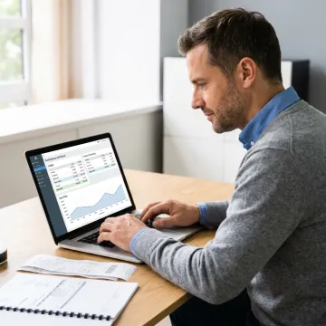 Business owner reviewing bookkeeping dashboard