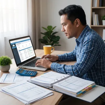 Consultant reviewing bookkeeping records