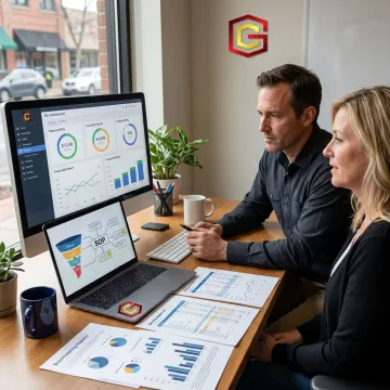 Business consultant reviewing growth systems with a founder