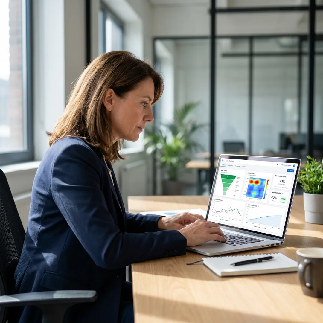 Consultant analyzing conversion funnel data