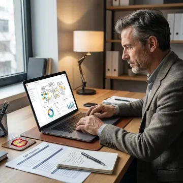 Consultant reviewing workflow process diagrams