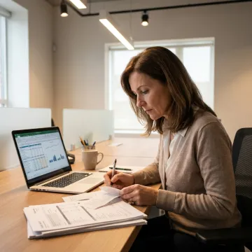 Bookkeeper reviewing financial reports