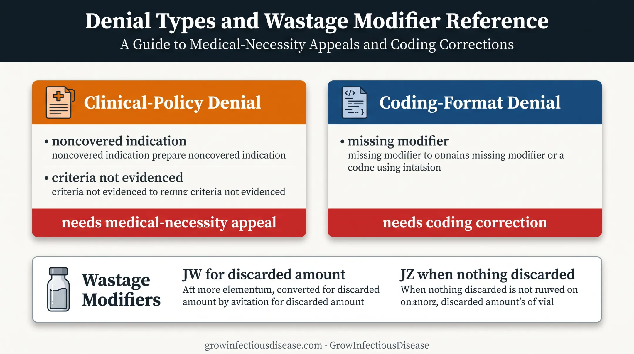 J0561 denial types and wastage modifier requirements comparison